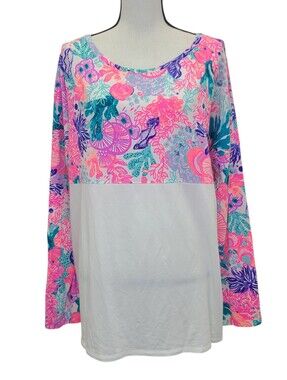 Lilly Pulitzer Finn Long Sleeve Top Multi Seaside Carnivale 000130 XXL Plus Size